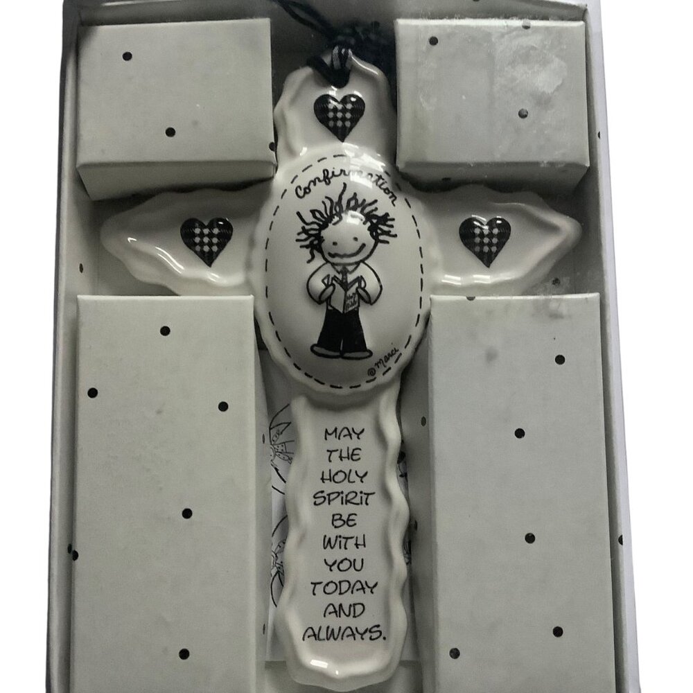 Ceramic Boy Confirmation Cross Enesco Signed Marci Children of the Inner Light